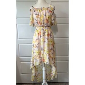 Lily Rose Floral Off Shoulder‎ Hi-Lo Dress Smocked Waist Summer Small